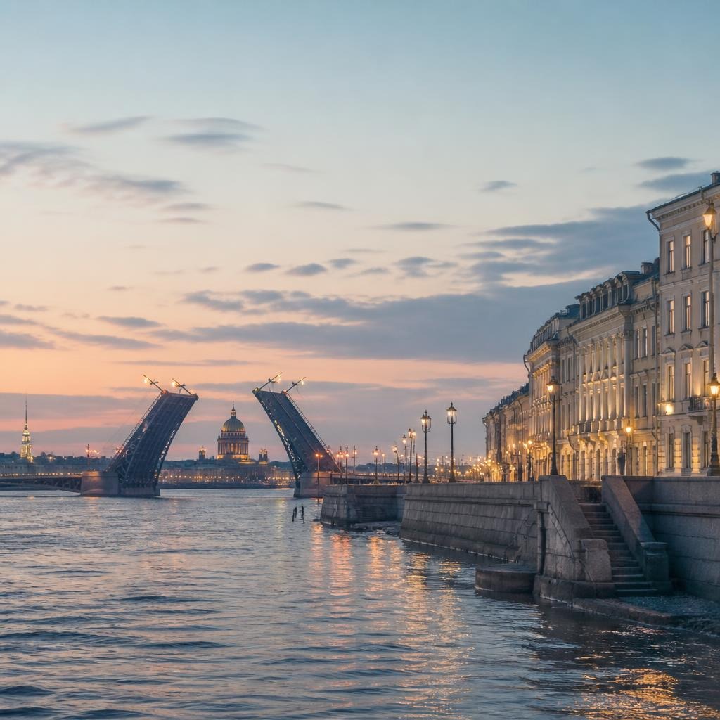 Санкт-Петербург: разводной мост над Невой в белые ночи